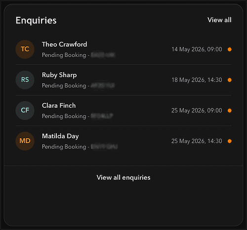 ValetOS new enquiry screen showing incoming customer booking details